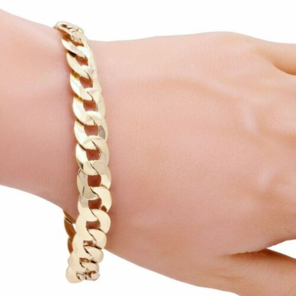 Heavy Real 10K Yellow Gold 10mm Cuban Curb Chain Bracelet Concaved  8" inches - Picture 1 of 3